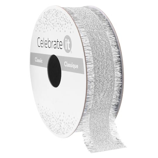 7/8" x 5yd. Silver Metallic Fringe Ribbon by Celebrate It® Classic